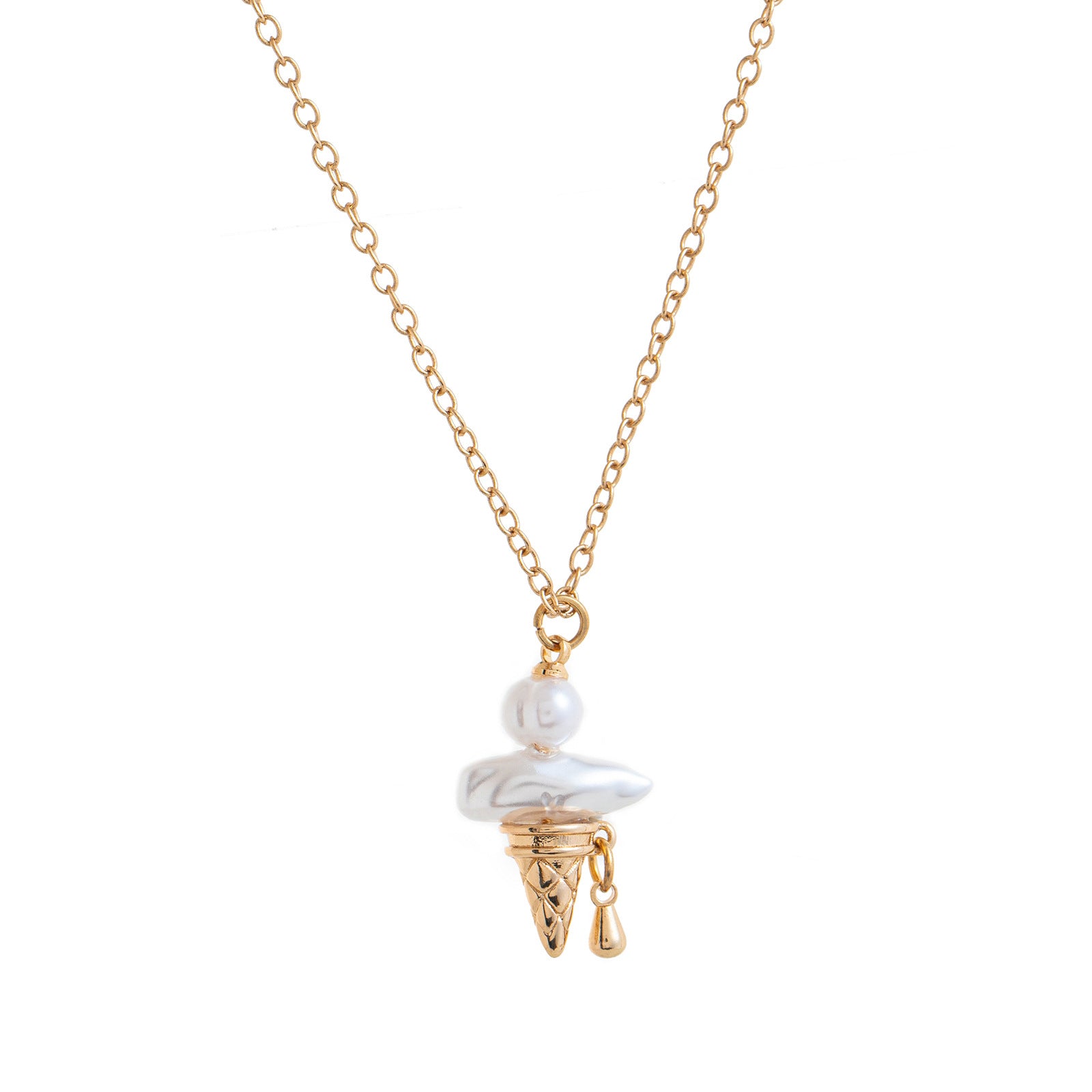 Wholesale 18K gold plated Man-made pearl ice cream pendant