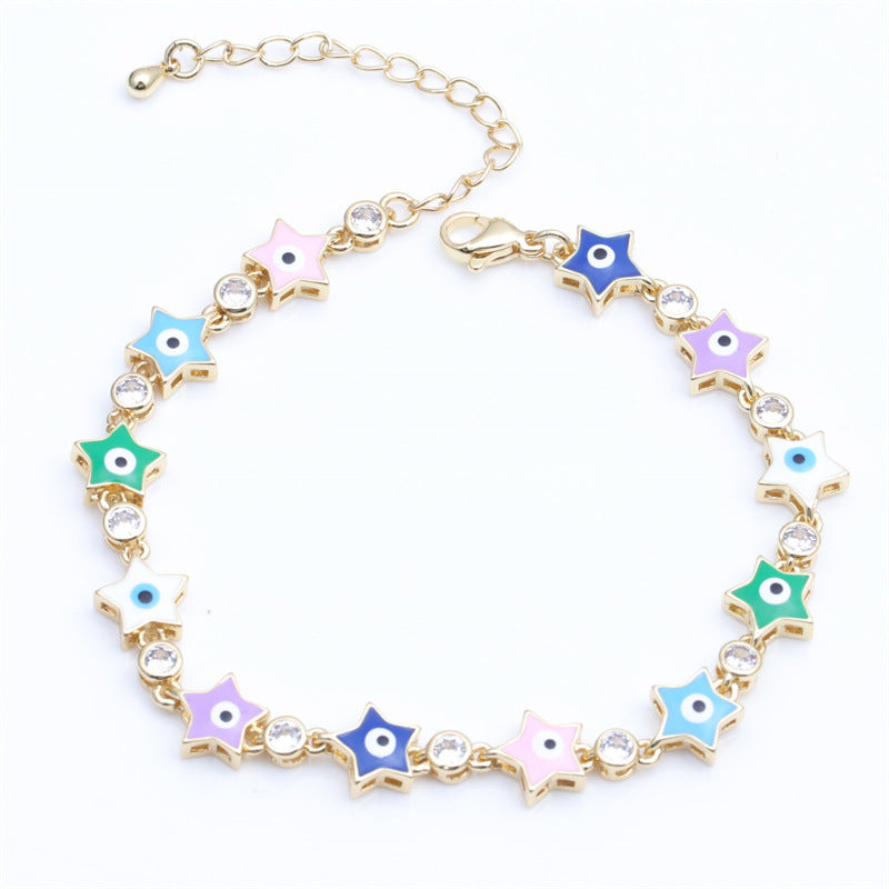 Wholesale Devil's Eye Bracelet Color Drop Oil Eye Star Zircon Bracelet