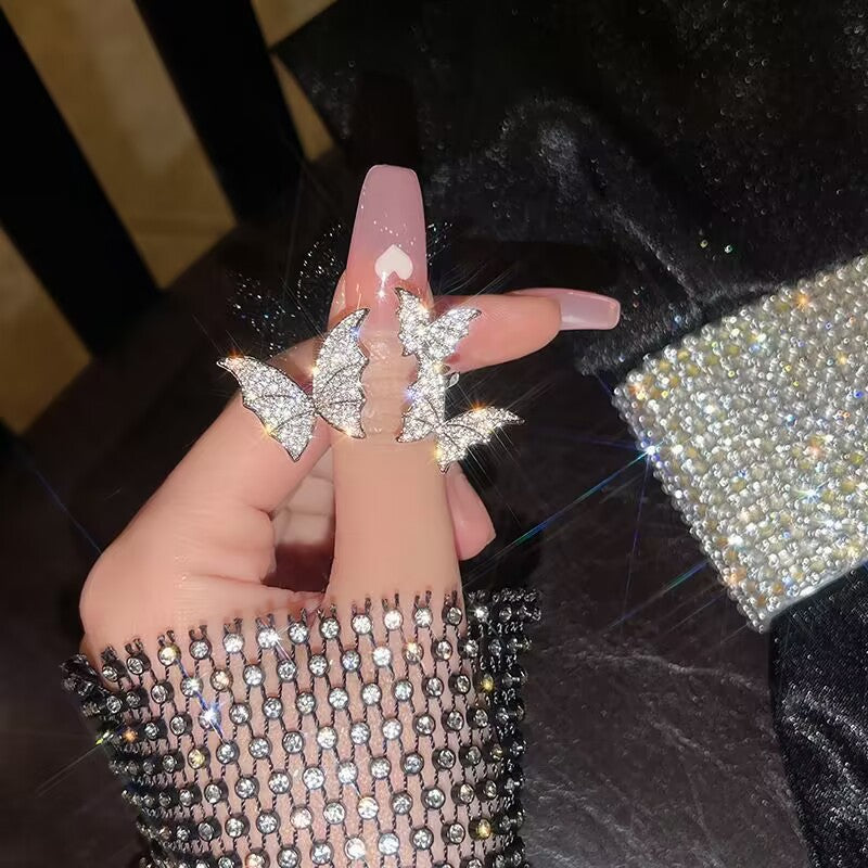 Wholesale exaggerated rhinestone micro inlaid butterfly open ring