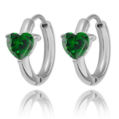 Wholesale 2PCS Stainless steel heart-shaped zircon earrings