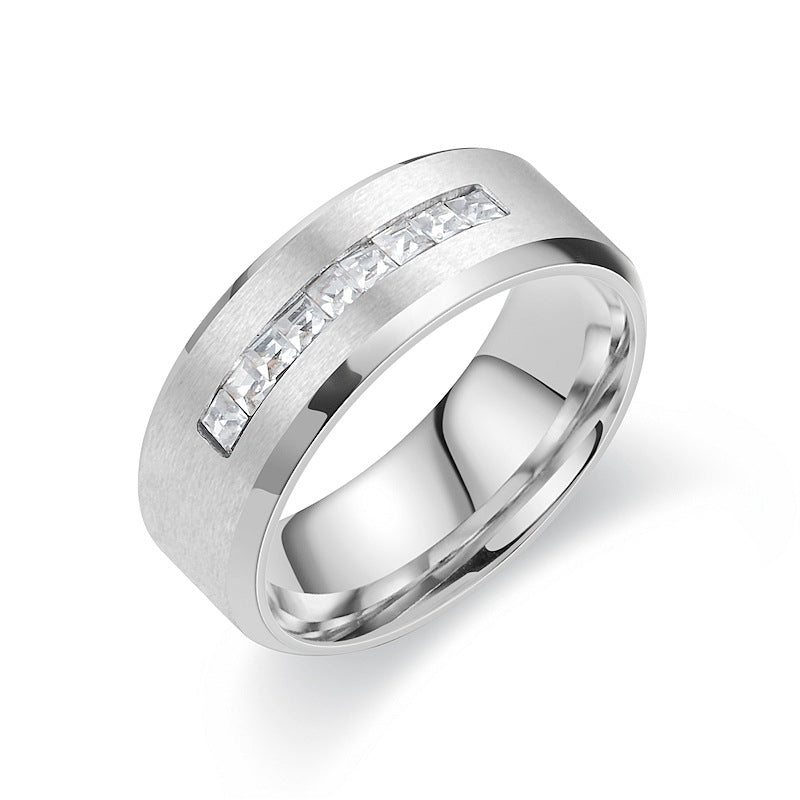 Wholesale Titanium Steel Men's Rings, Zircon Square Diamond Rings