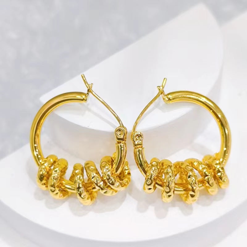 Wholesale Stylish Titanium Steel 18K Gold Plated Spiral Circle Earrings Women S Fashion Jewelry Accessory
