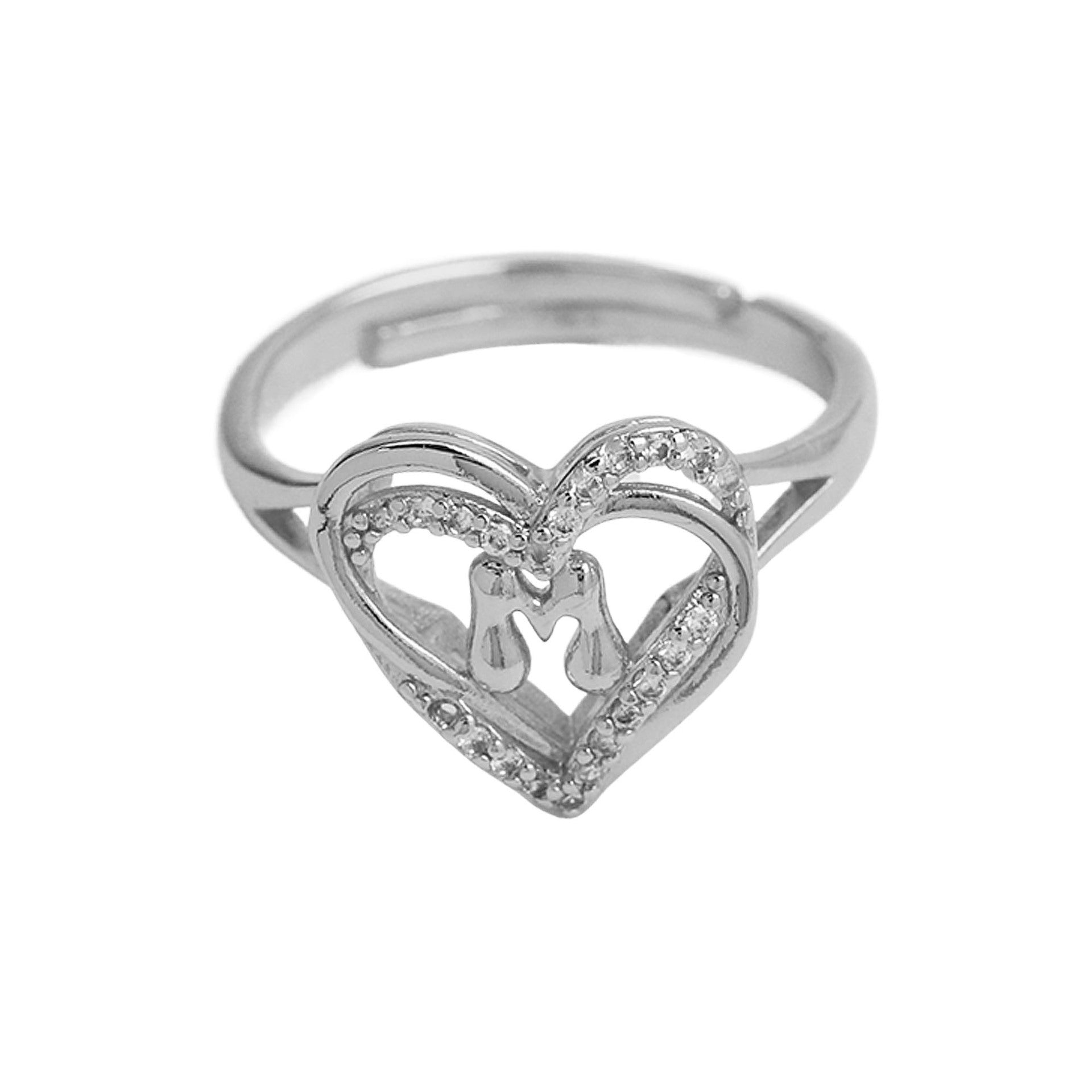 Wholesale silver love heart-shaped 26 English letters open heart women's ring