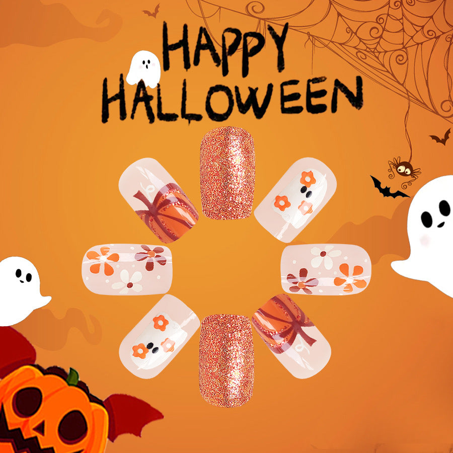 Wholesale 24 Pieces/box Flowers Pumpkin Halloween Press-on Nails Kits Nail Stickers ACC-NS-GuaiXL073