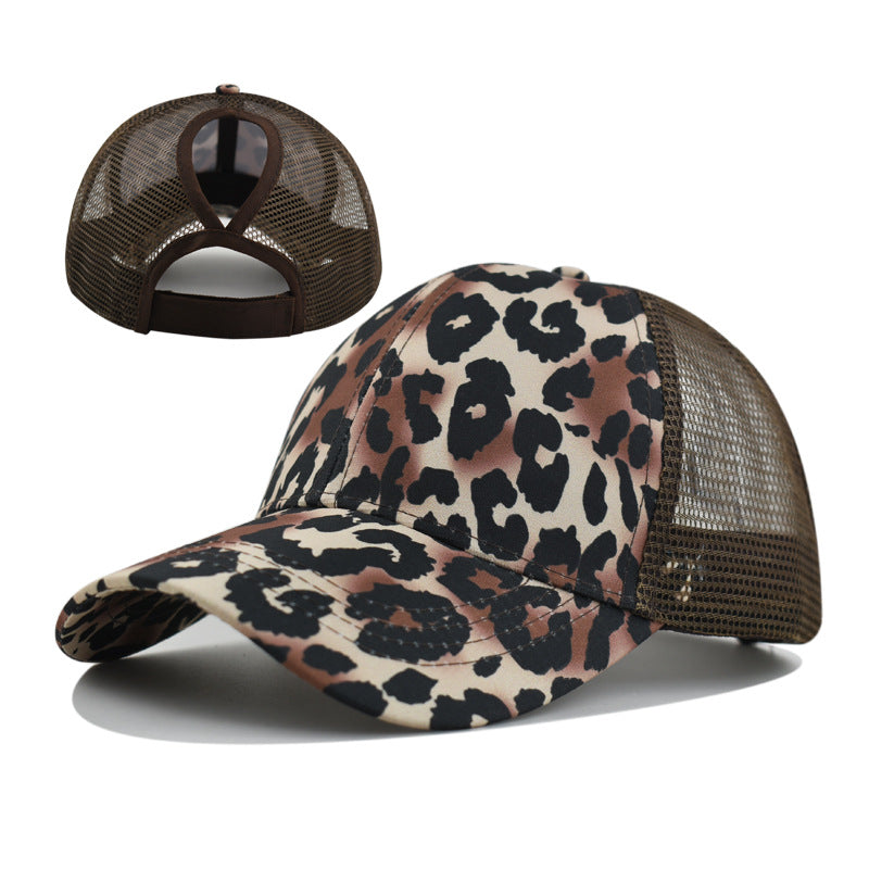 Wholesale Stylish Leopard Print Baseball Cap with Ponytail Hole,  Women' s Mesh Adjustable Hat