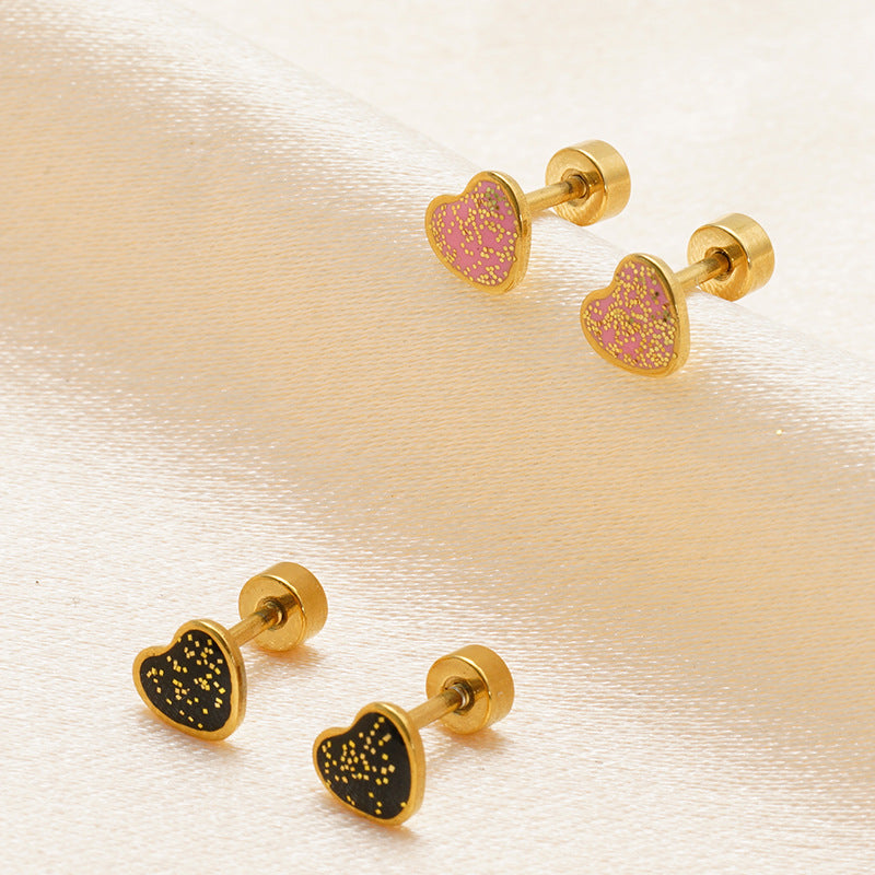 Wholesale Stainless steel gold-plated heart-shaped earrings