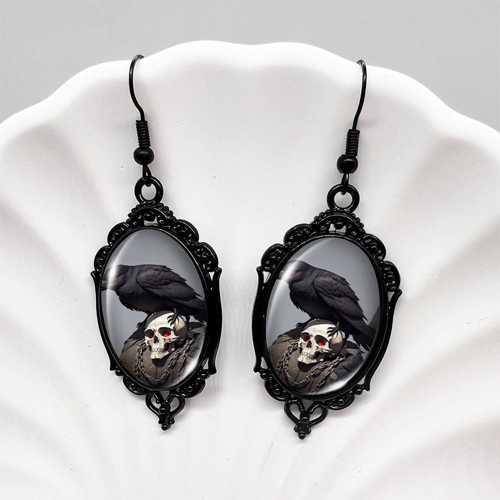 Wholesale Halloween Crow Stepping on Skull Earrings ACC-ES-XiangLian011