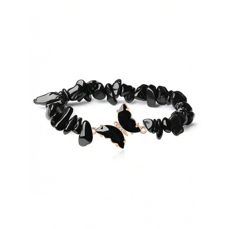 Wholesale Butterfly Design Natural Stone Bracelet Set - Amethyst Handmade Beads Jewelry Accessory