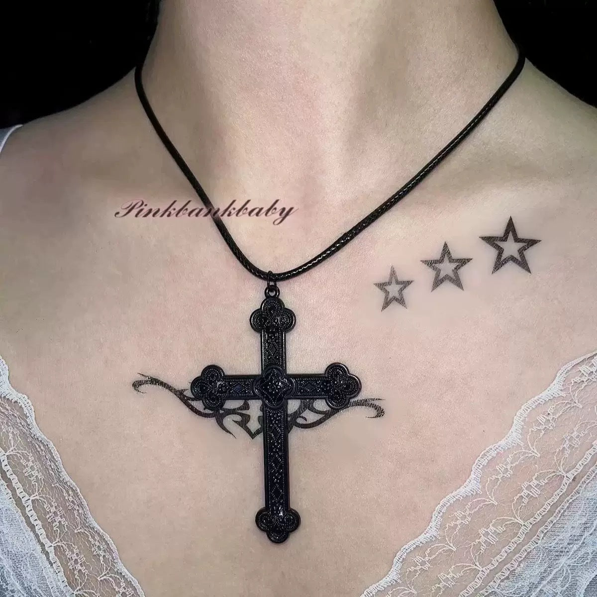 Wholesale Gothic Cross Pendant Necklace Y2K Punk Wooden Jewelry Accessory For Everyday Chic Boutique Resale