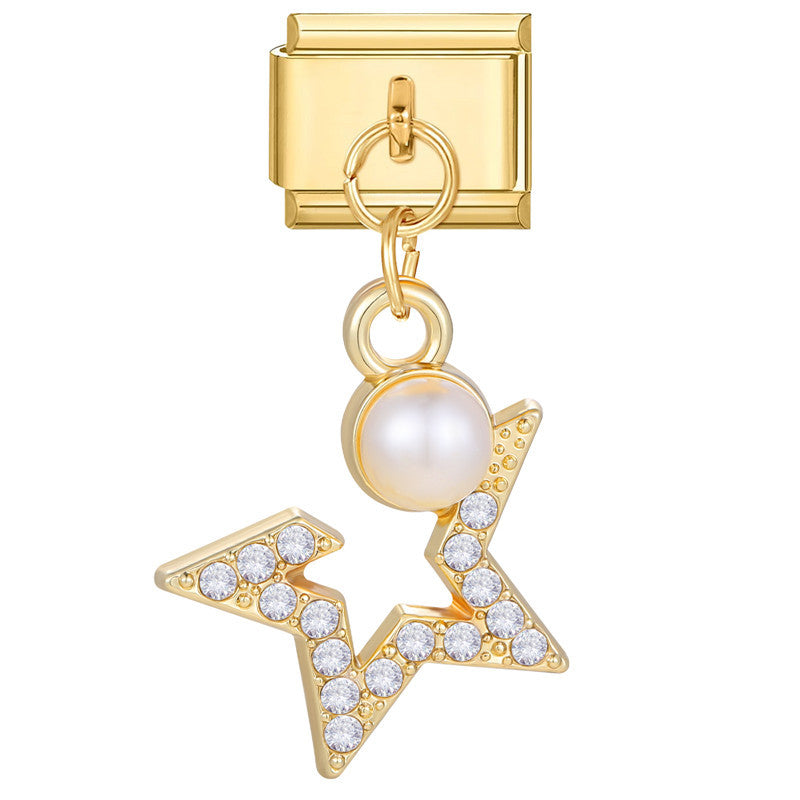 Bracelet de charme italien en gros 9 mm DIY Splicing Gold Star Heart Titanium Steel Bracelet composable