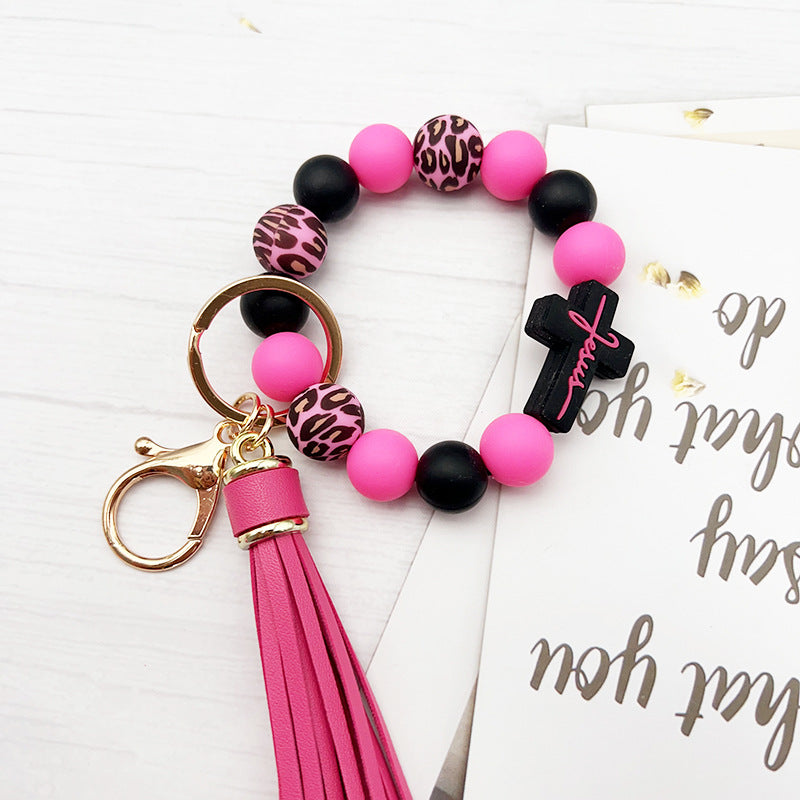 Wholesale Cross Silicone Beaded Bracelet Keychain ACC-KC-JiuYa012