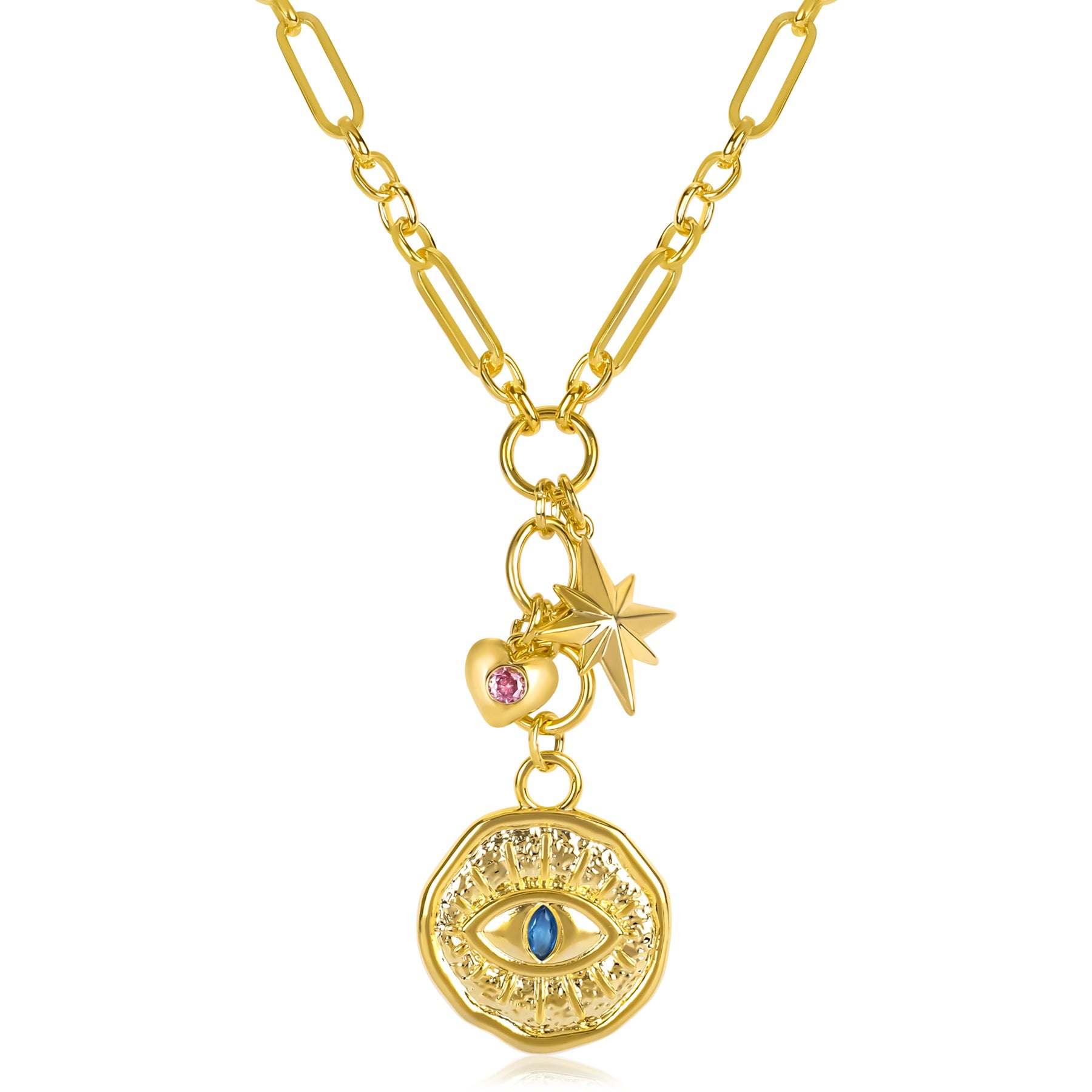 Wholesale Butterfly Pendant Necklace Personalized Fashion Copper Plated 14 Devil's Eye Multi-Pendant Necklace