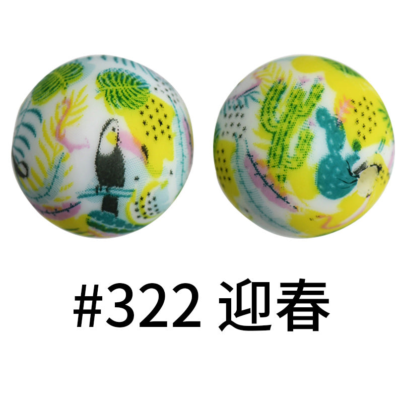 Wholesale 50pcs 15mm Western Style Leopard Skull Color Aztec Printed Silicone Balls Beads ACC-BDS-HeSheng004