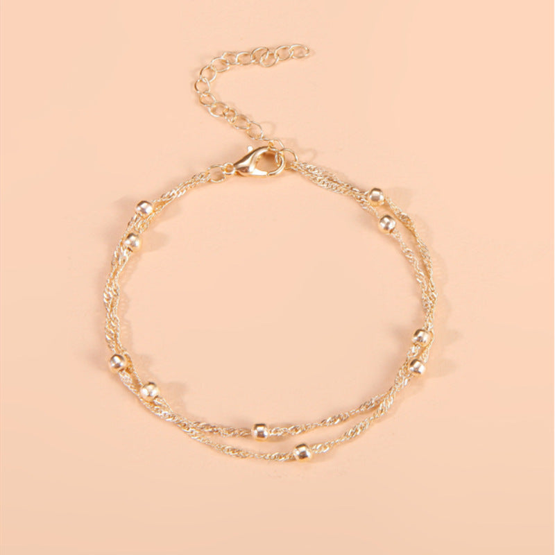 Wholesale Gold Electroplated Alloy Bohemian Three Layer Bead Chain Bracelet For Women Layered Trendy Jewelry