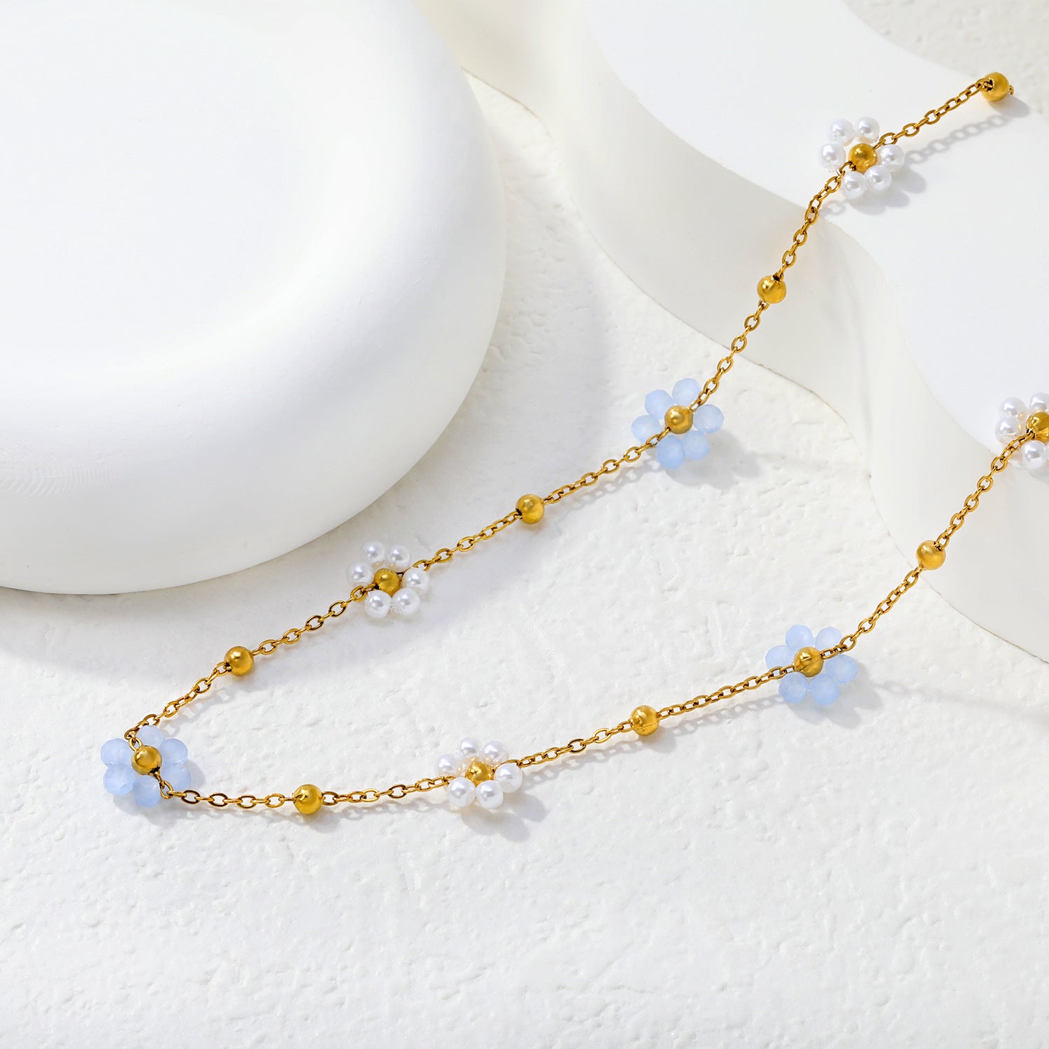 Wholesale Stainless Steel Colorful Pearl and Flower Clavicle Necklace