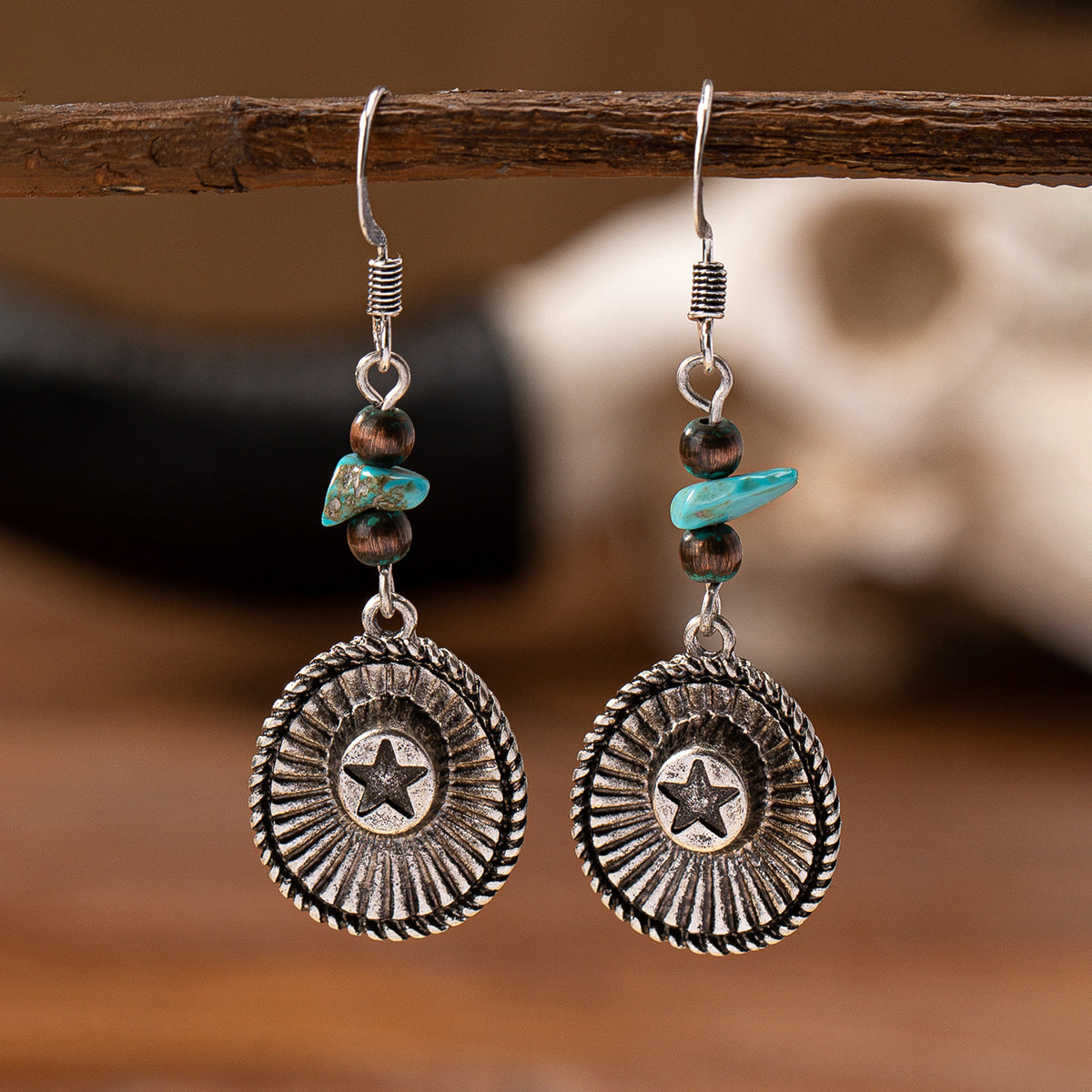 Wholesale Vintage Bull Head Conch Pendant Earrings