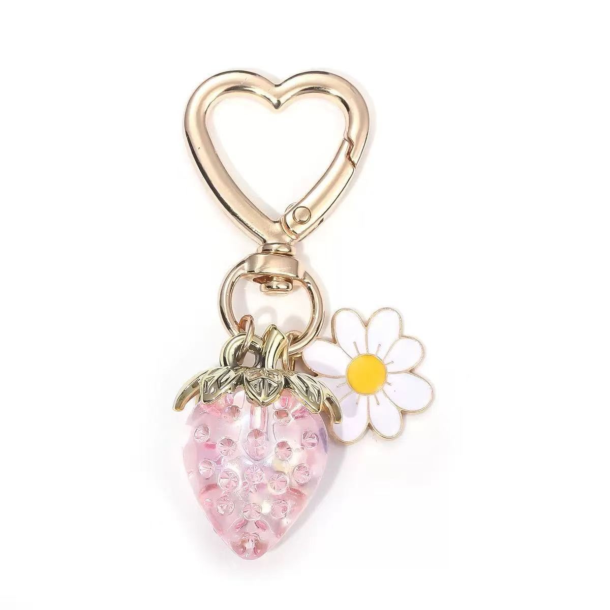 Wholesale Cute Strawberry Pearl Bow Bag Charm Keychain Plastic Resin Pendant Boutique Resale Car Key Accessory
