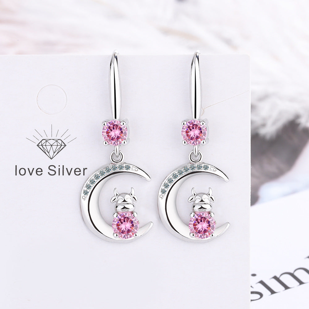 Wholesale Pink Diamond Zircon Ox Earrings
