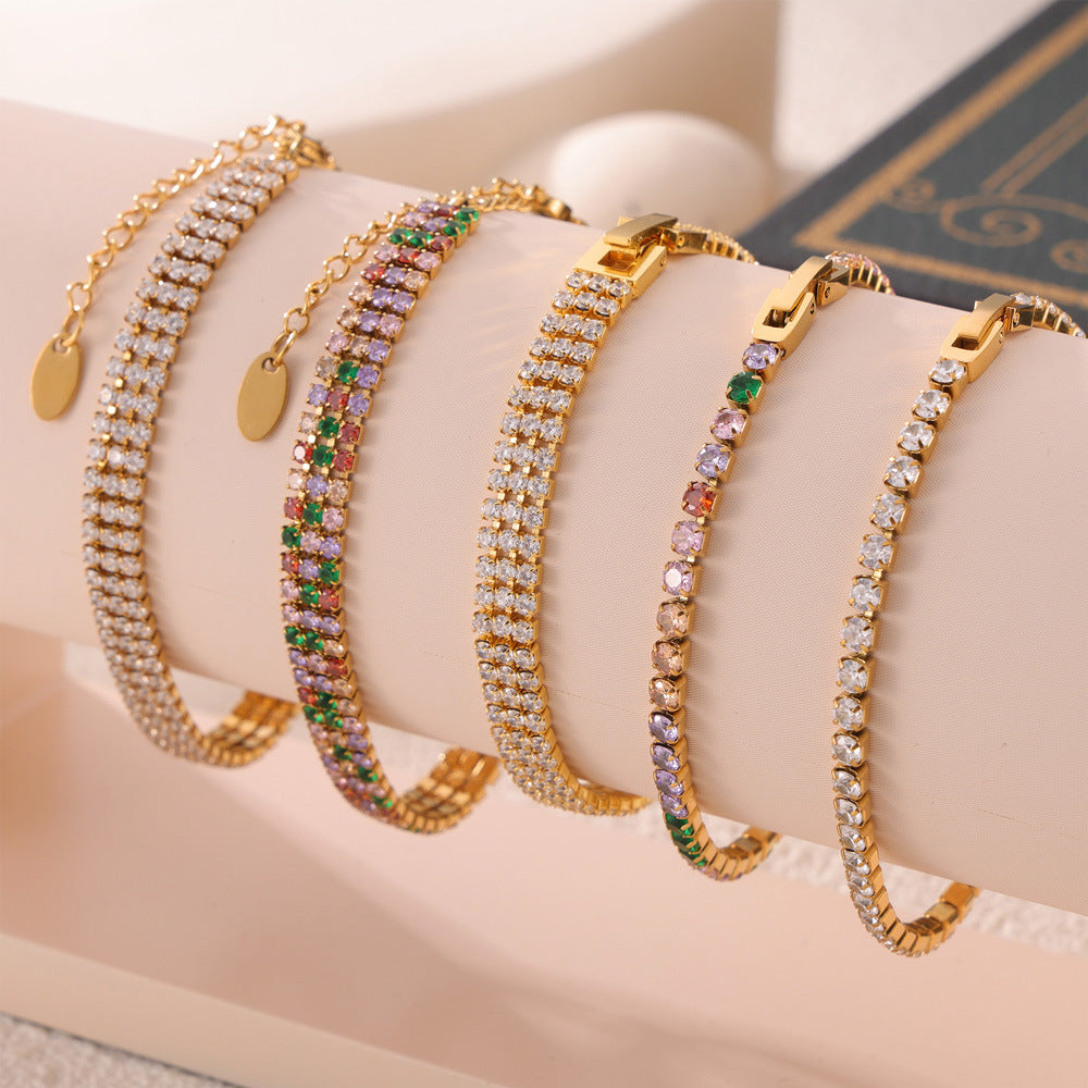 Wholesale Fashion Tennis Bracelet Titanium Steel Gold Plated Colorful Zircon Boutique Resale Jewelry