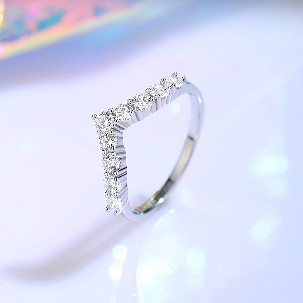 Wholesale S925 Sterling Silver V-Shaped Diamond Ring