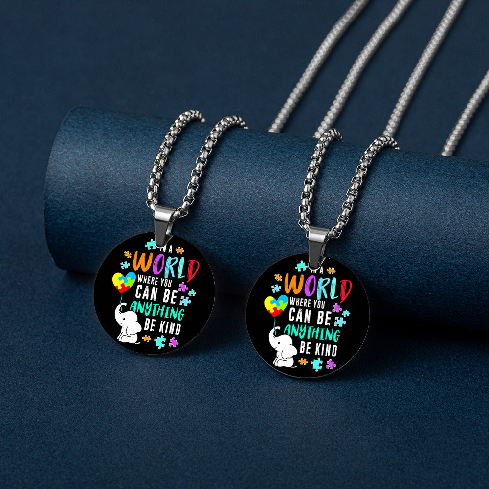Wholesale Autism Color Printed Pendant Stainless Steel Necklace ACC-NE-HuanYu005
