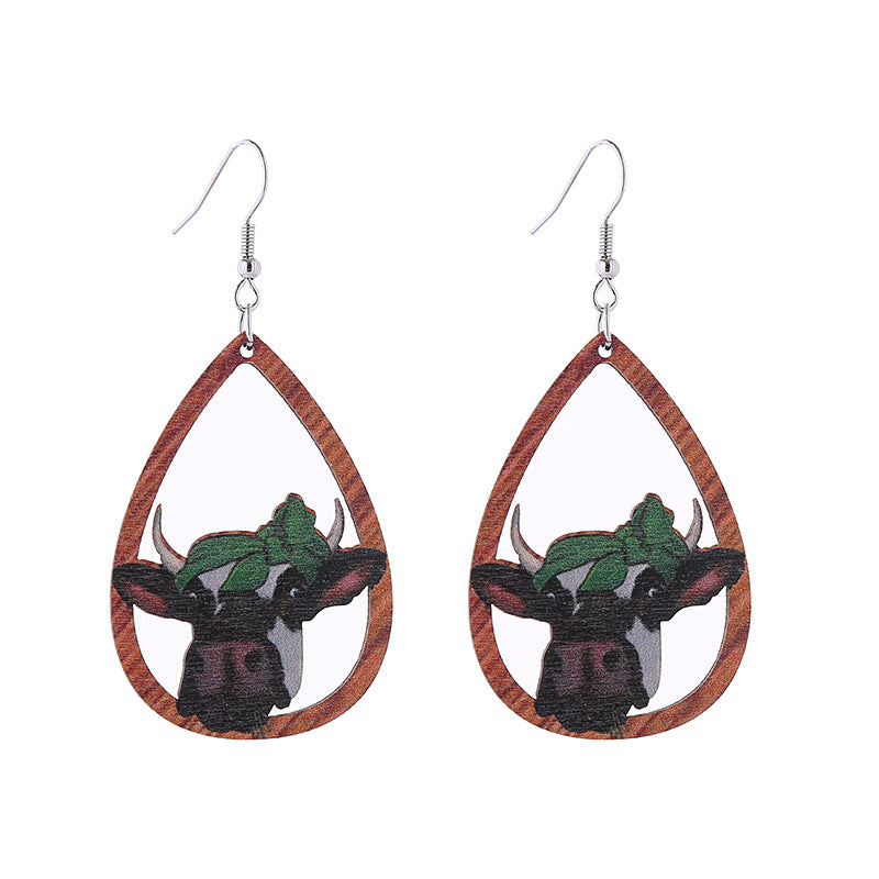 Wholesale Cross Mirror St. Patrick's Day Wood Earrings