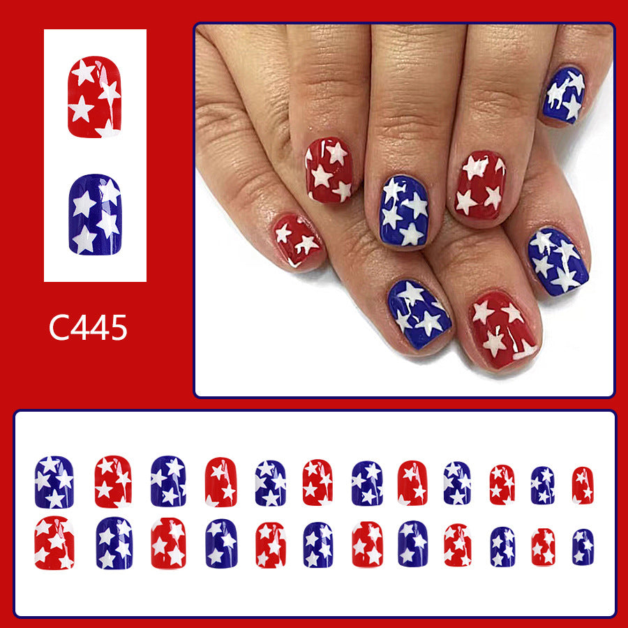 Wholesale 24 Pieces/box American Independence Day Five-pointed Star Manicure Press-on Nails Kits Nail Stickers ACC-NS-GuaiXL021