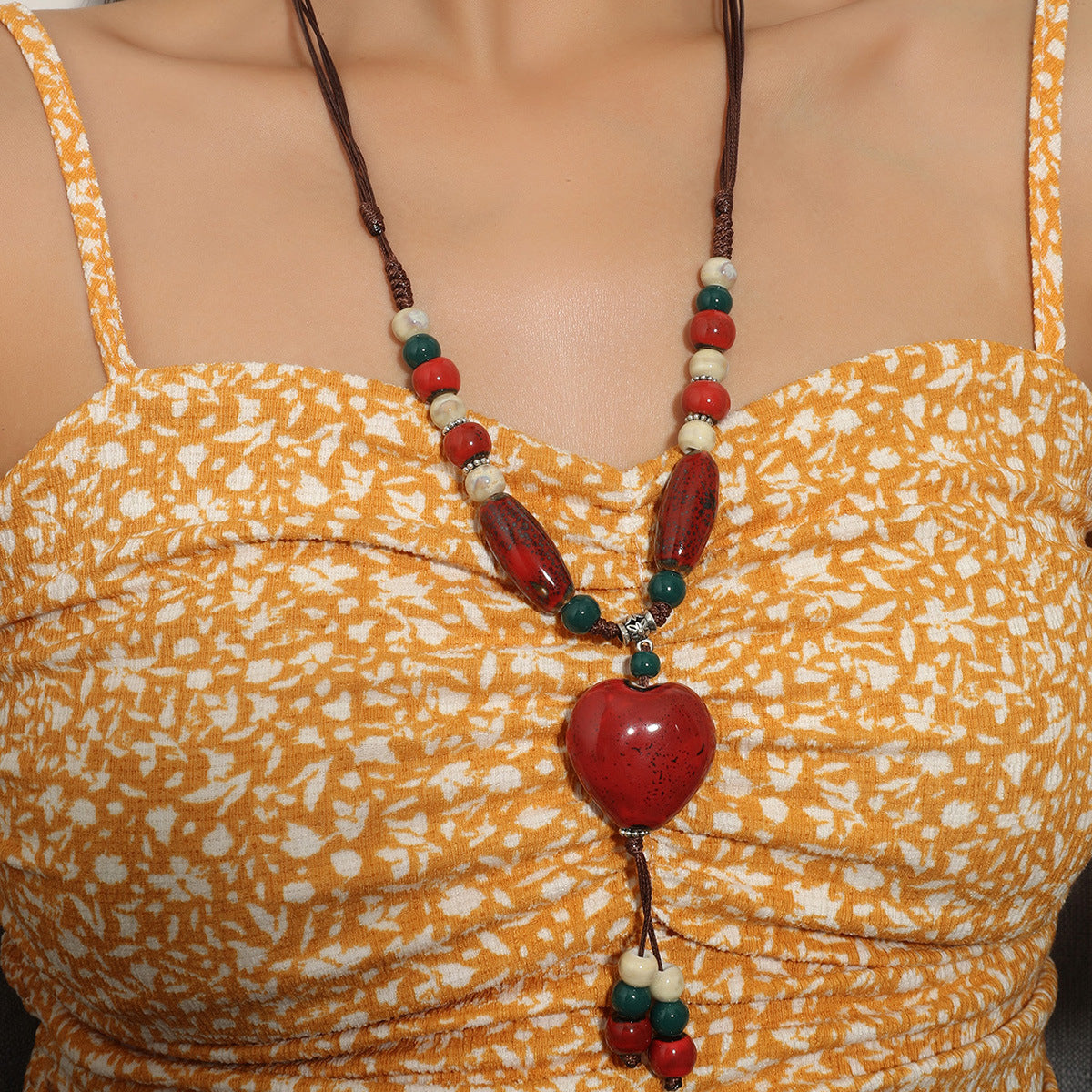 Wholesale Ethnic Style Beaded Ceramic Bead Necklace Bohemian Gravel Color Necklace ACC-NE-JunJie007