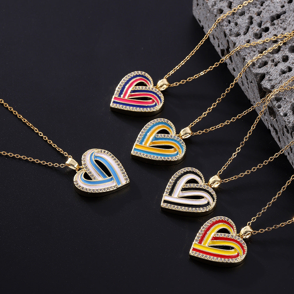 Wholesale Oil Dripping Love Heart Moon Copper Necklaces ACC-NE-SY005