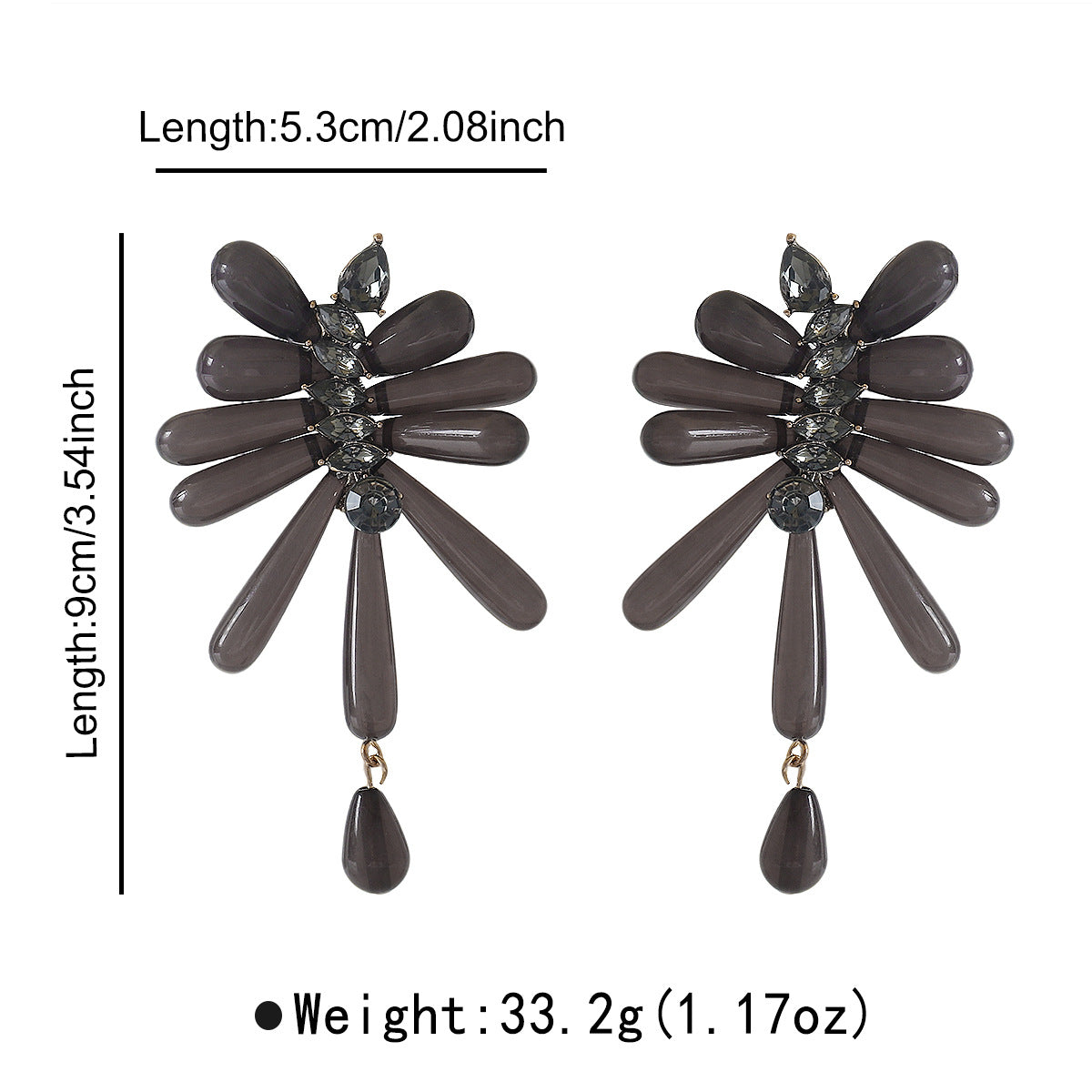 Wholesale Gray Resin Teardrop Earrings Geometric Black Diamond Inlay Fashion Jewelry Accessory For Party