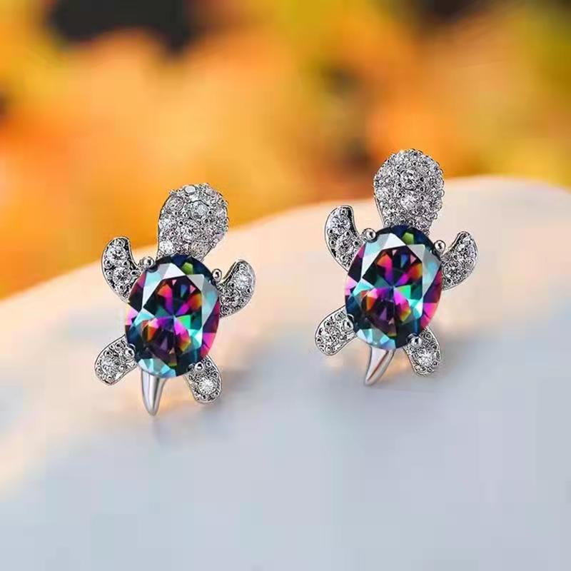 Wholesale Cartoon Colored Diamond Gemstone Turtle Alloy Earrings ACC-ES-JYS001