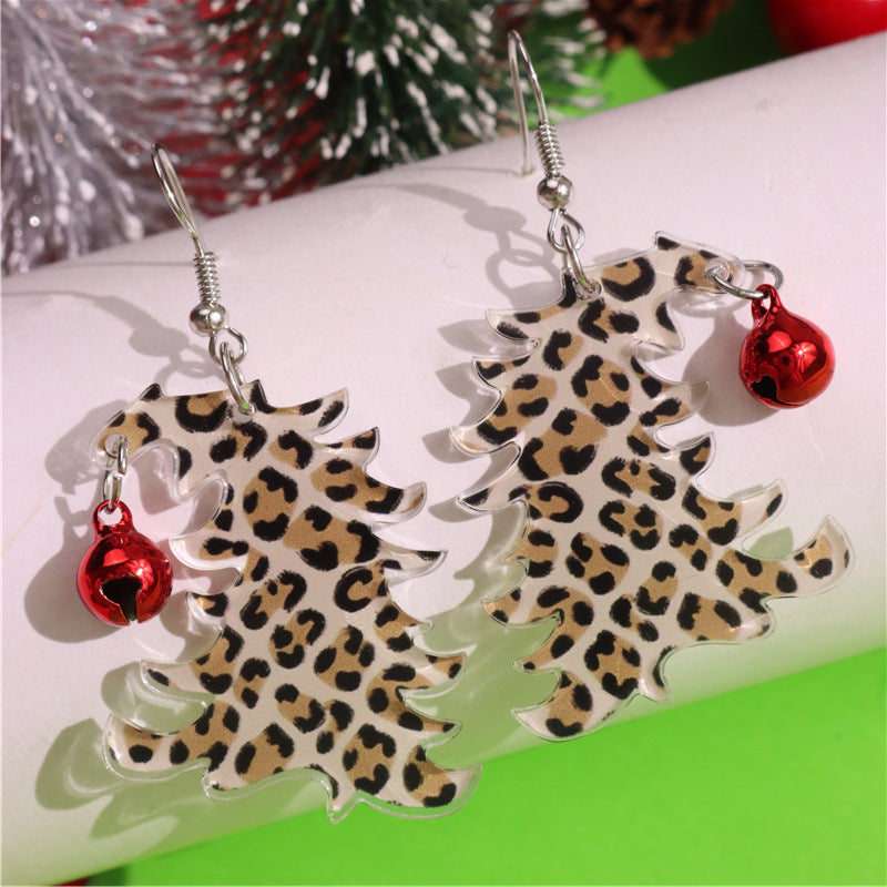 Wholesale Acrylic Earrings Leopard Print Tilted Head Star Lantern Christmas Tree Pendant Earrings