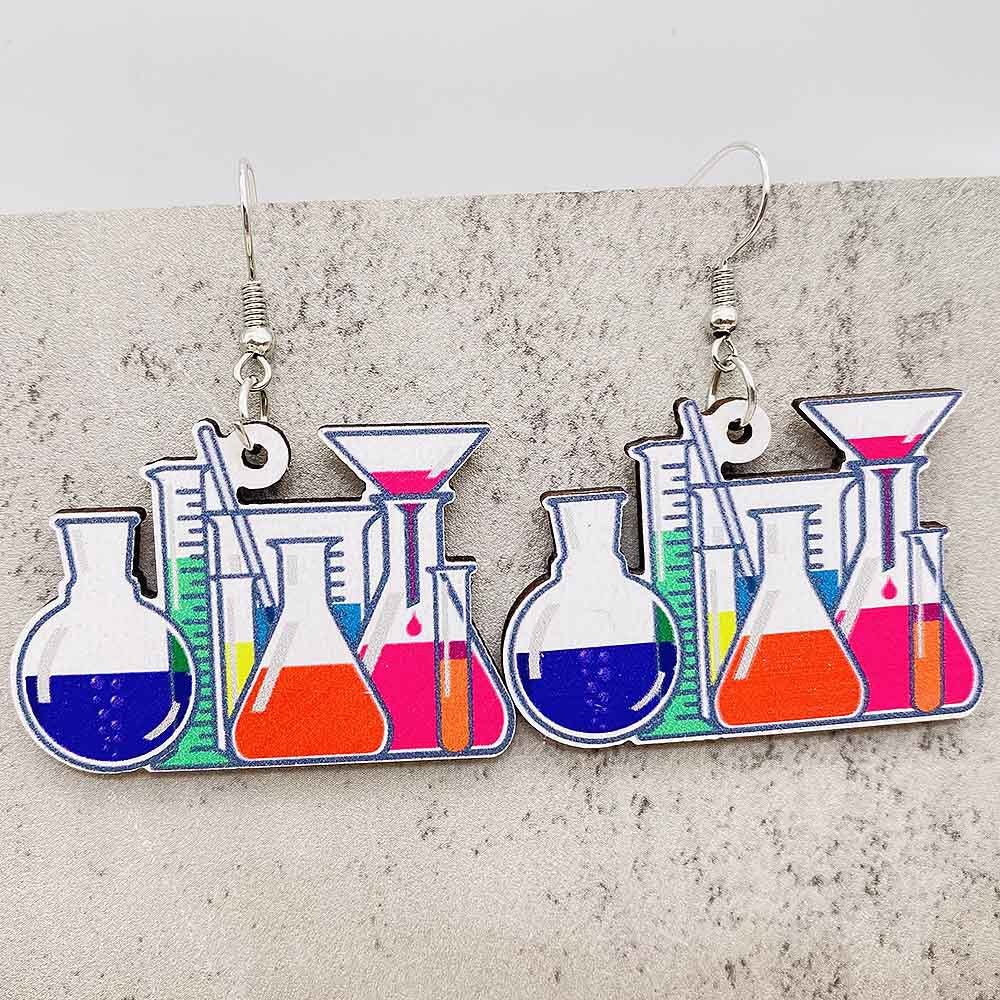 Wholesale Teachers' Day Earrings Pencil Alarm Clock Wooden Earrings