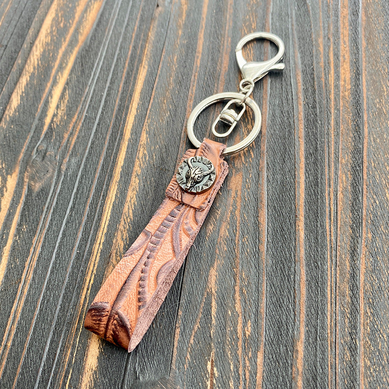 Wholesale Western Vintage Leather Keychain With Turquoise Accent Car Key Accessory And Gift