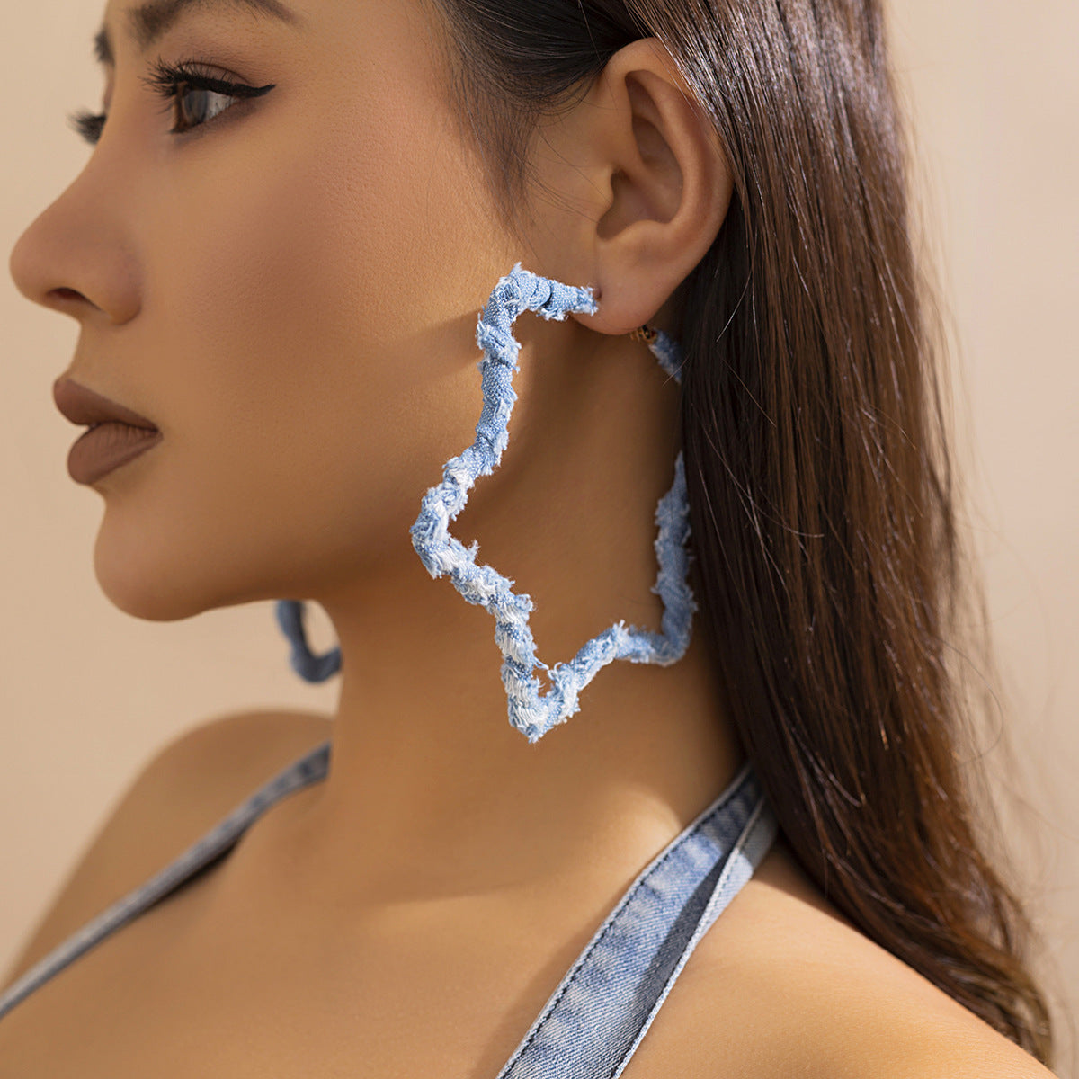 Wholesale Retro Exaggerated Denim Printed Cloth Earrings Studs Statemente Earrings ACC-ES-DN007