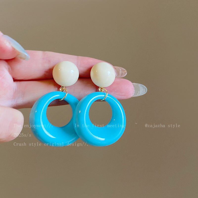 Wholesale Embossed Hazy Blue Vintage Drip Glaze Rose Flower Zircon Earrings