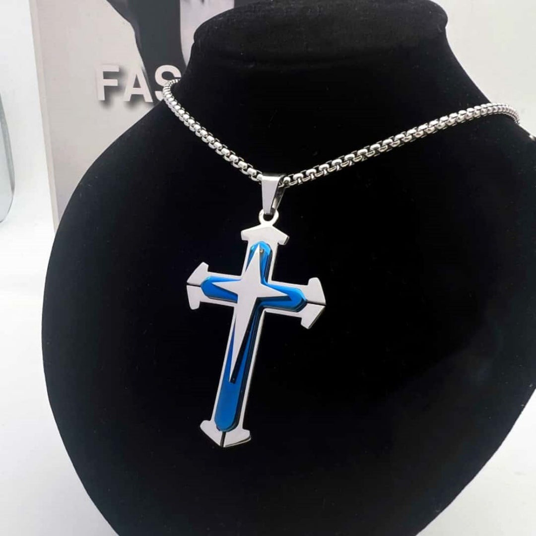 Wholesale Polished Titanium Steel Cross Pendant Necklace Hip Hop Style Fashion Accessory