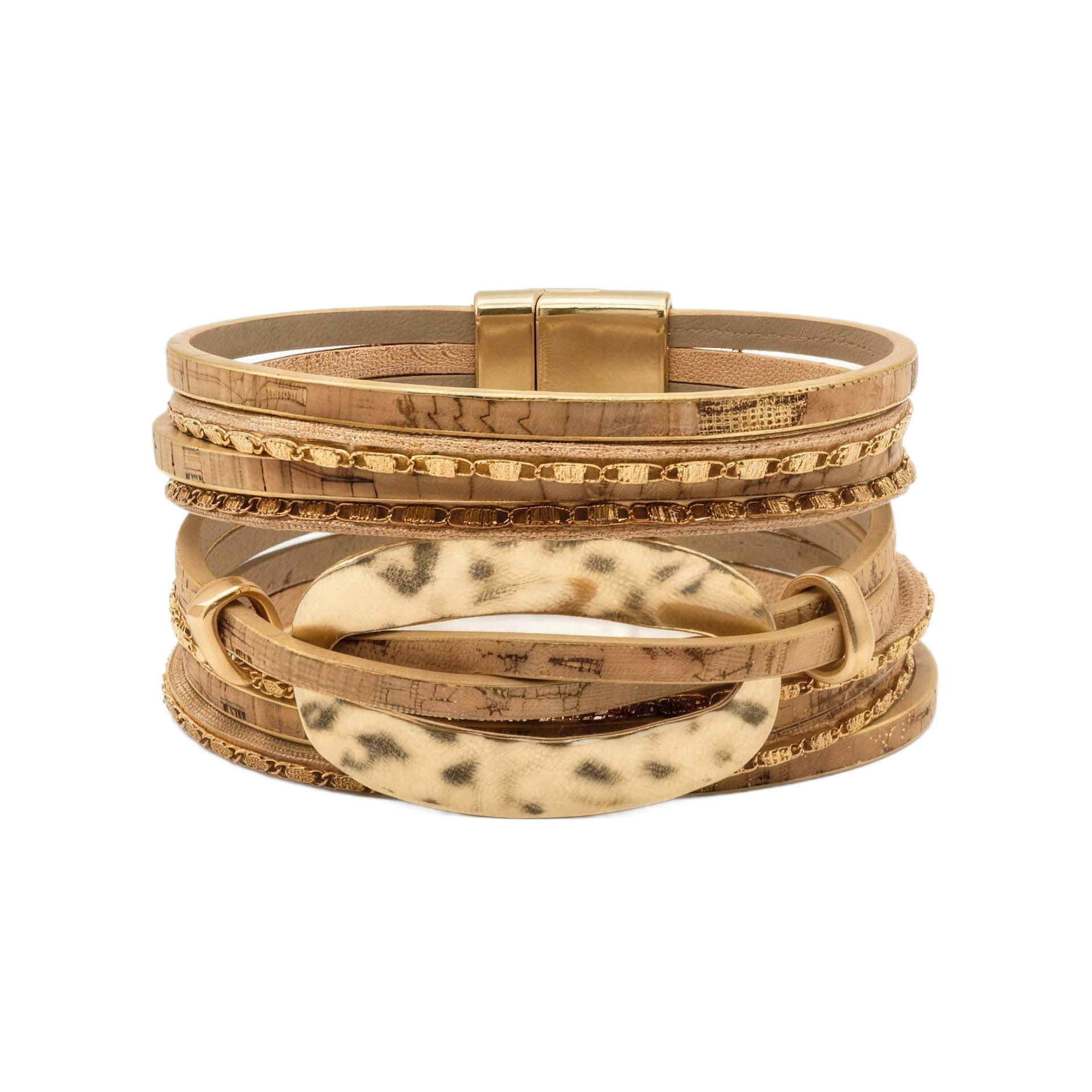 Wholesale Women S Bohemian Textured Leather Magnetic Clasp Layered Bracelet Jewelry Accessory For Boutique Resale