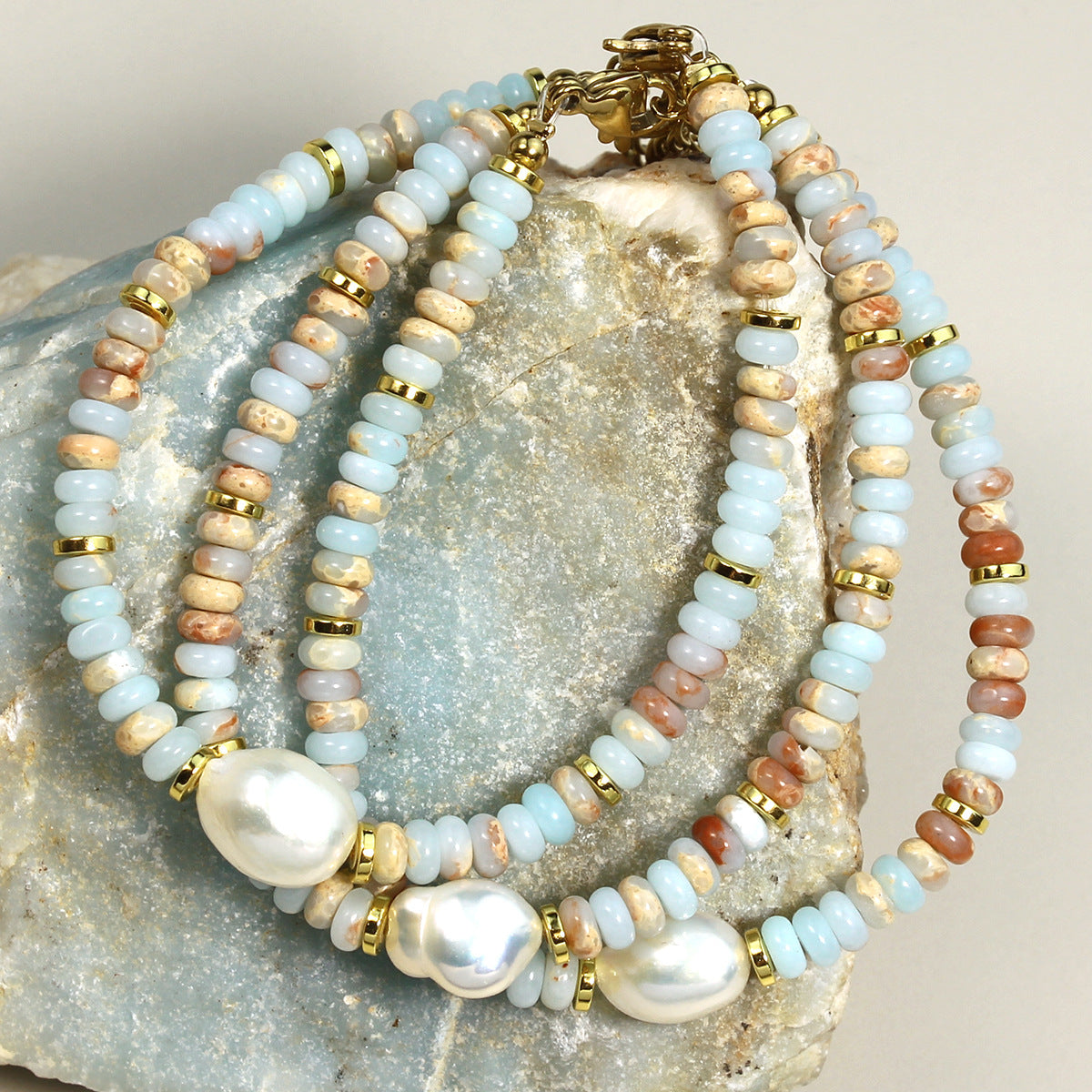 Wholesale Geometric Freshwater Pearl &  Natural Stone Bracelet,  Handmade Fashion Accessory for Women Gift Boutique Resale