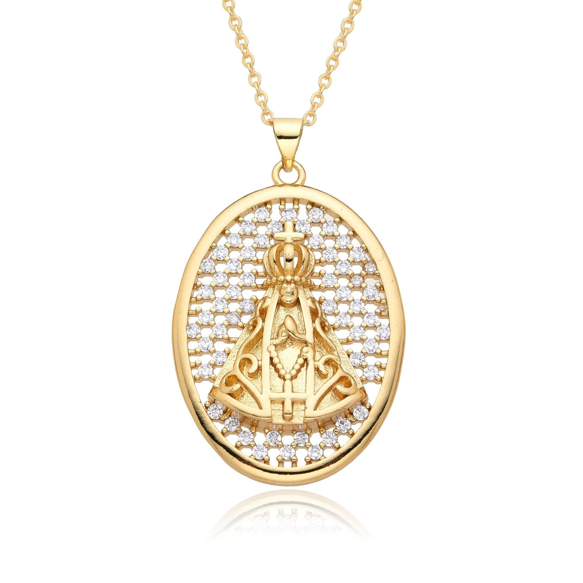 Wholesale  metal medal zircon Lady Guadalupe Saint Benedict pendant necklace