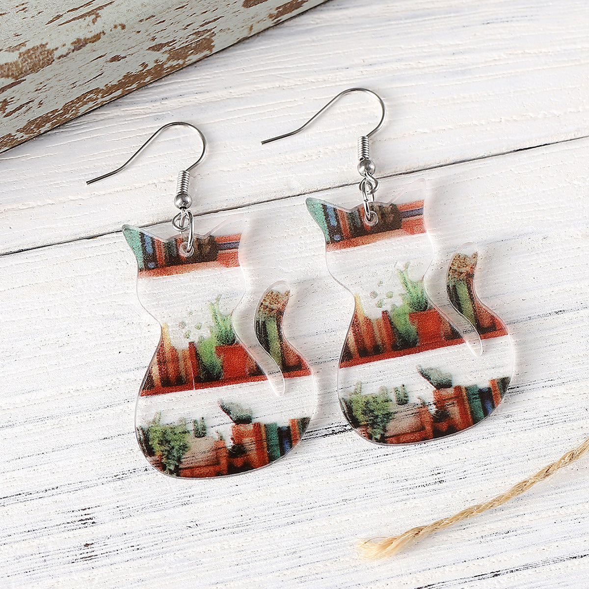 Wholesale book potted kitten book lover cute pendant earrings