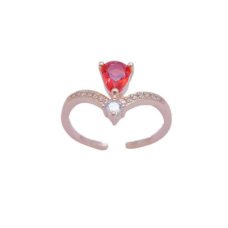 Wholesale Light Luxury Pomegranate Red V-shaped Copper Rings ACC-RS-YXY012