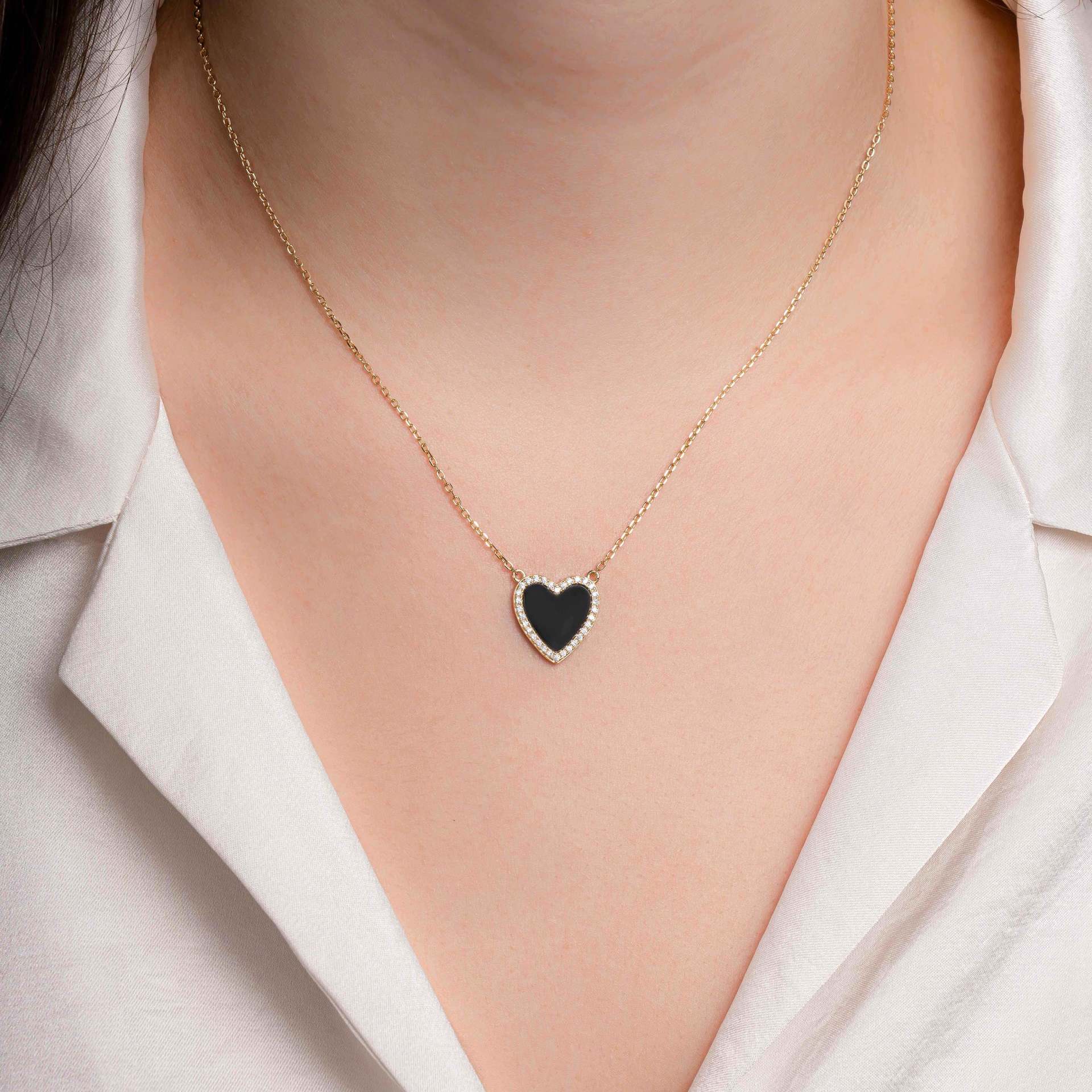 Wholesale Diamond-Encrusted Love Stainless Steel Necklace
