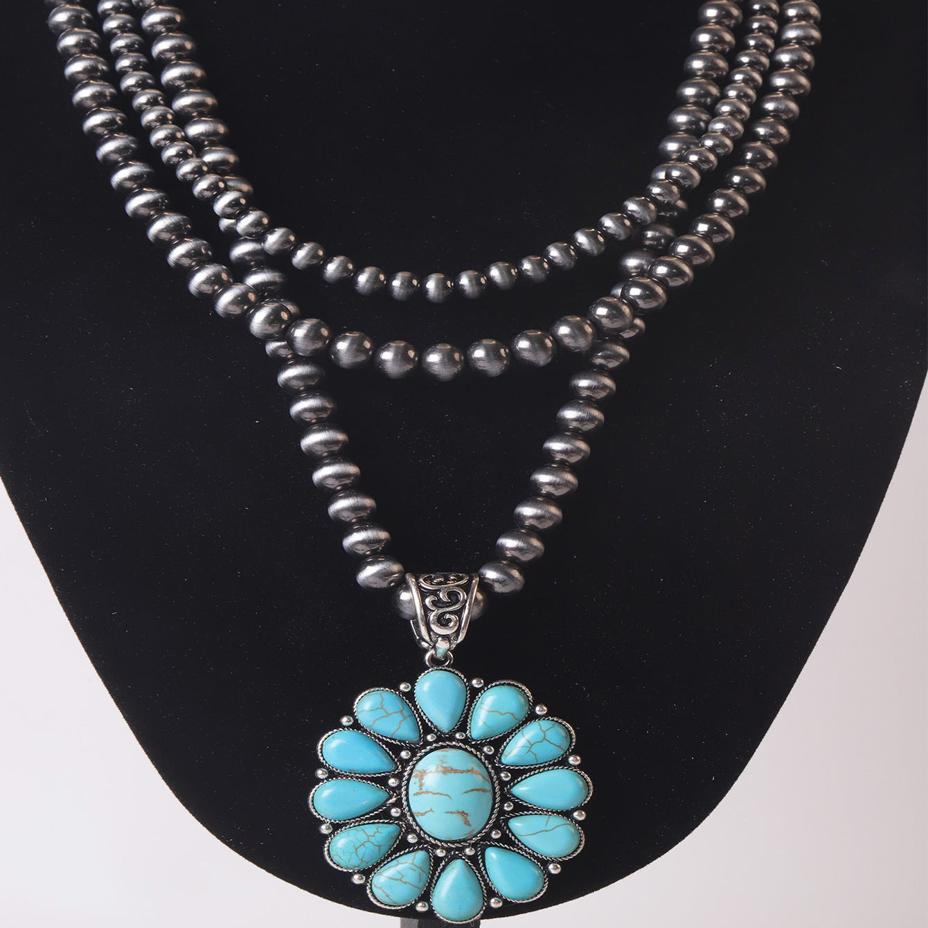Wholesale Bohemian Zinc Alloy Turquoise Pendant Necklace,  Fashion Accessory for Gift Boutique Resale