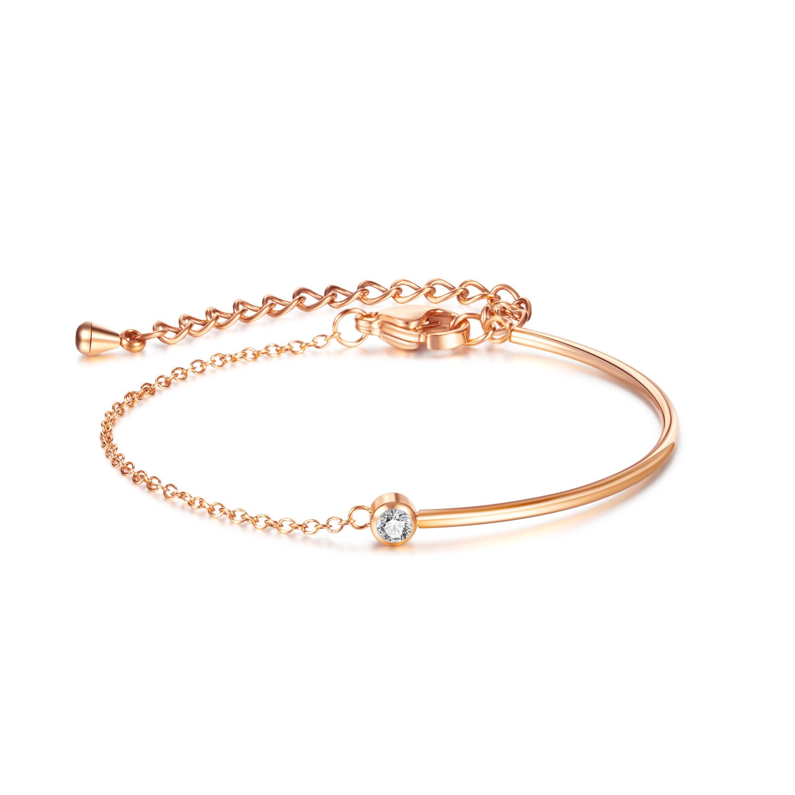 Wholesale Rose Gold Plated Titanium Steel Crystal Zirconia Bracelet