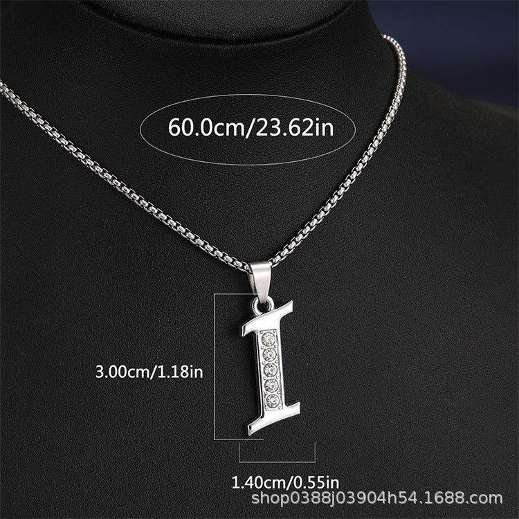 Wholesale Titanium Steel 26 Diamond-Encrusted English Letter Necklaces
