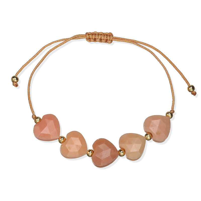 Wholesale Handmade INS Style Minimalist Woven Heart Bracelet Adjustable Copper With Tiger Eye Pink Crystal Green Aventurine Fashion Accessory Gift