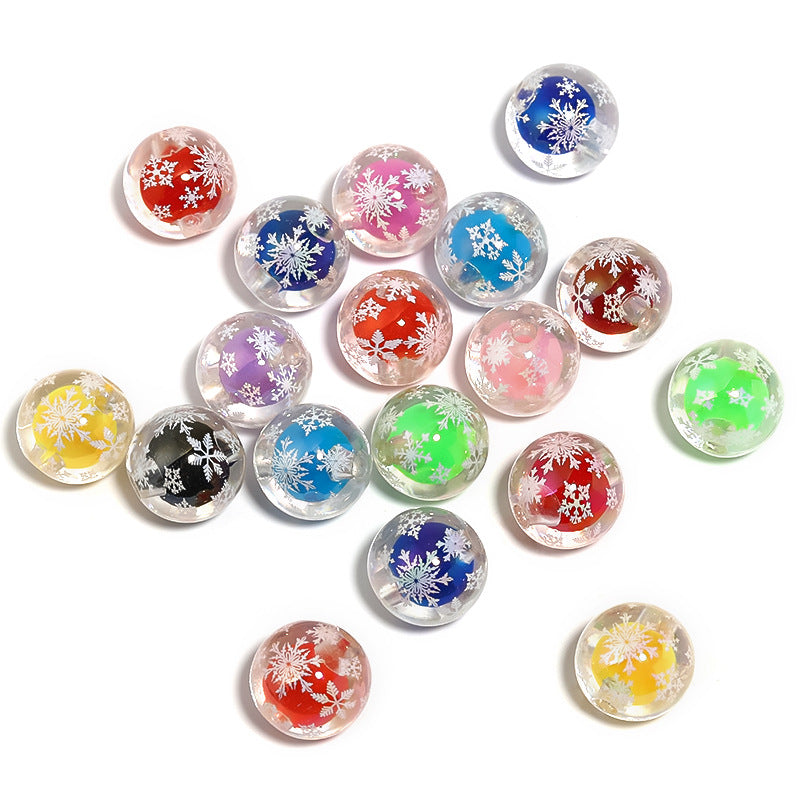Wholesale 100pcs/pack Christmas color printed snowflake Acrylic Beads DIY Bead Accessories