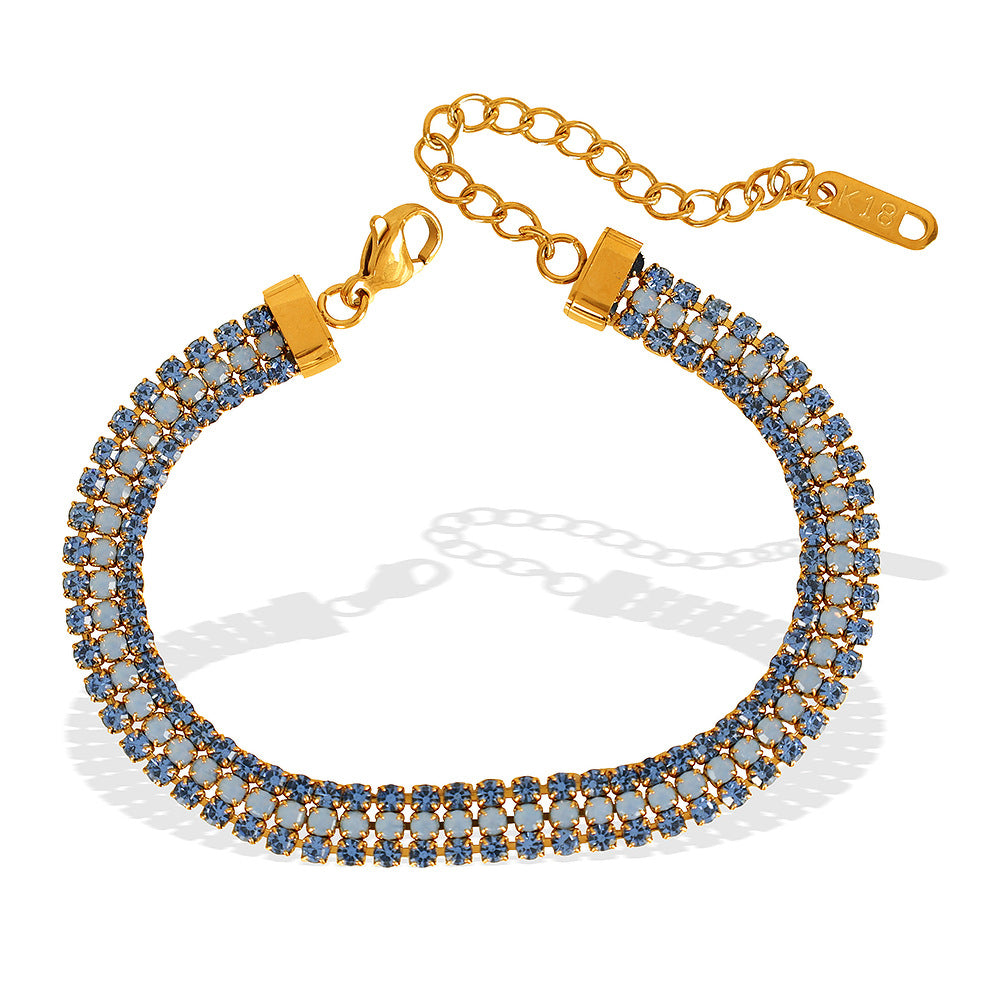 Wholesale Simple Light Luxury Design Bracelet Rai Drill Titanium Steel Plated 18K Gold Inlaid Boutique Natural Stone Jewelry