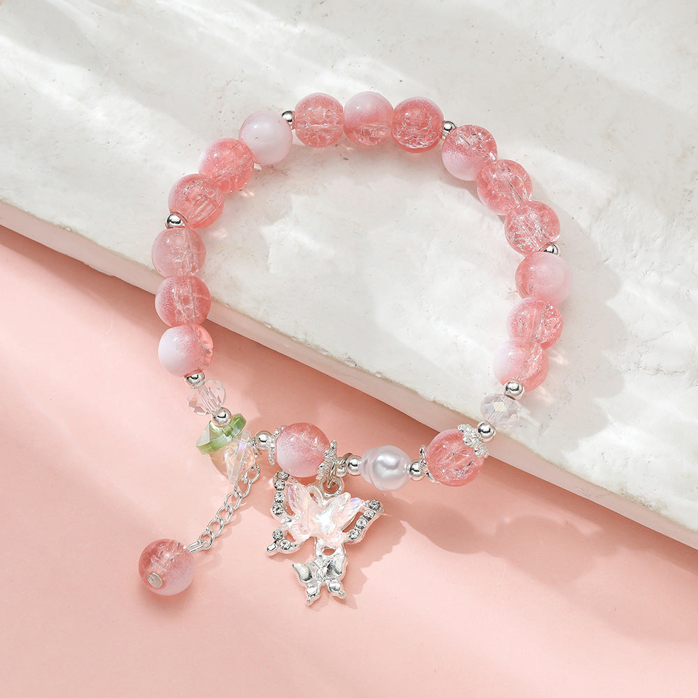 Wholesale Blue Butterfly Artificial Crystal Beaded Bracelet Chinese Style Chic Fashion Accessory Travel Souvenir Gift